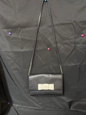 kate spade Black Leather Bow Crossbody with Gold Accent